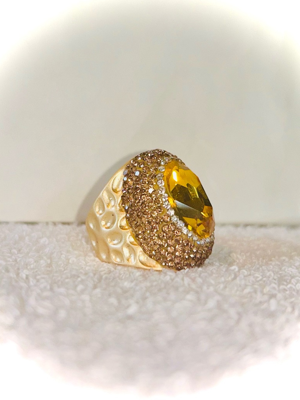 Ring Gold-Tone Yellow Crystal Oval Cocktail Ring Adjustable O/S